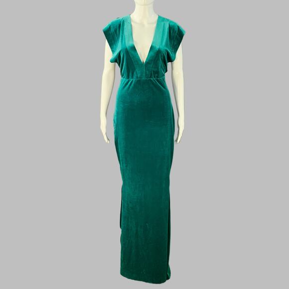 NORMA KAMALI Size XS Blue Green Polyester Blend Velvet V-Neck Evening Gown - Picture 1 of 7